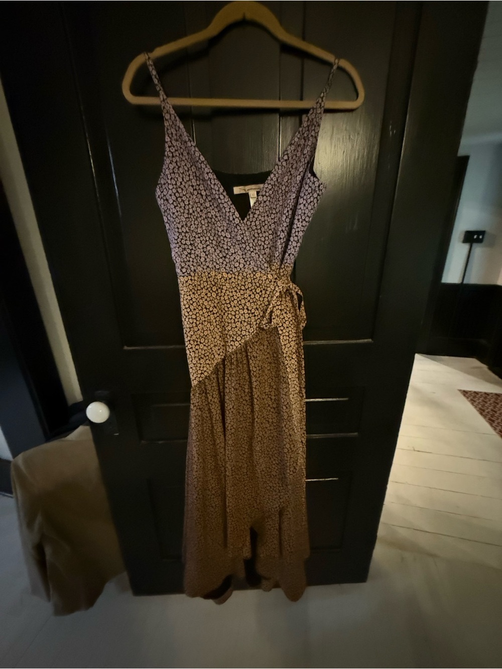 Floral Print Sleeveless Wrap Maxi Dress - Purple & Brown